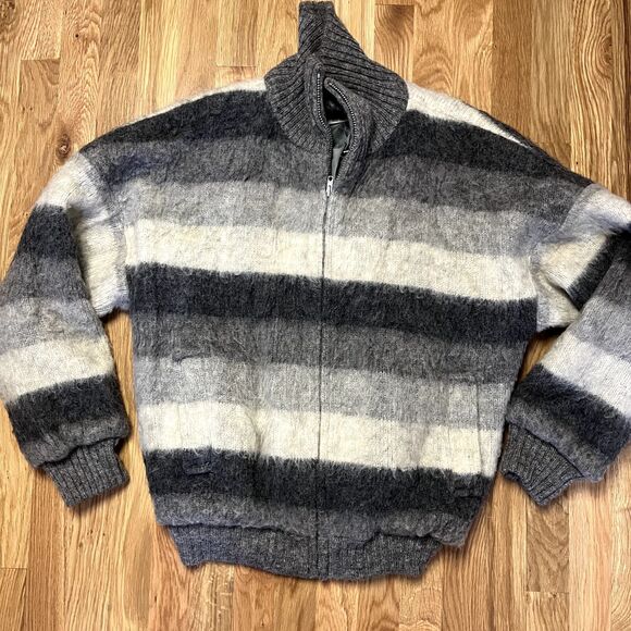 Vintage Hilda LTD Wool Striped Bomber Jacket Mens L Made in Iceland Y2K 90s - Picture 1 of 4